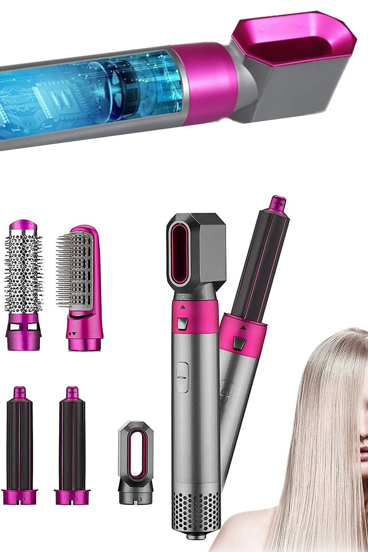 Профессиональный фен 5 в 1, фен, электрическая щетка, выпрямитель, машина для завивки и завивки волос серый