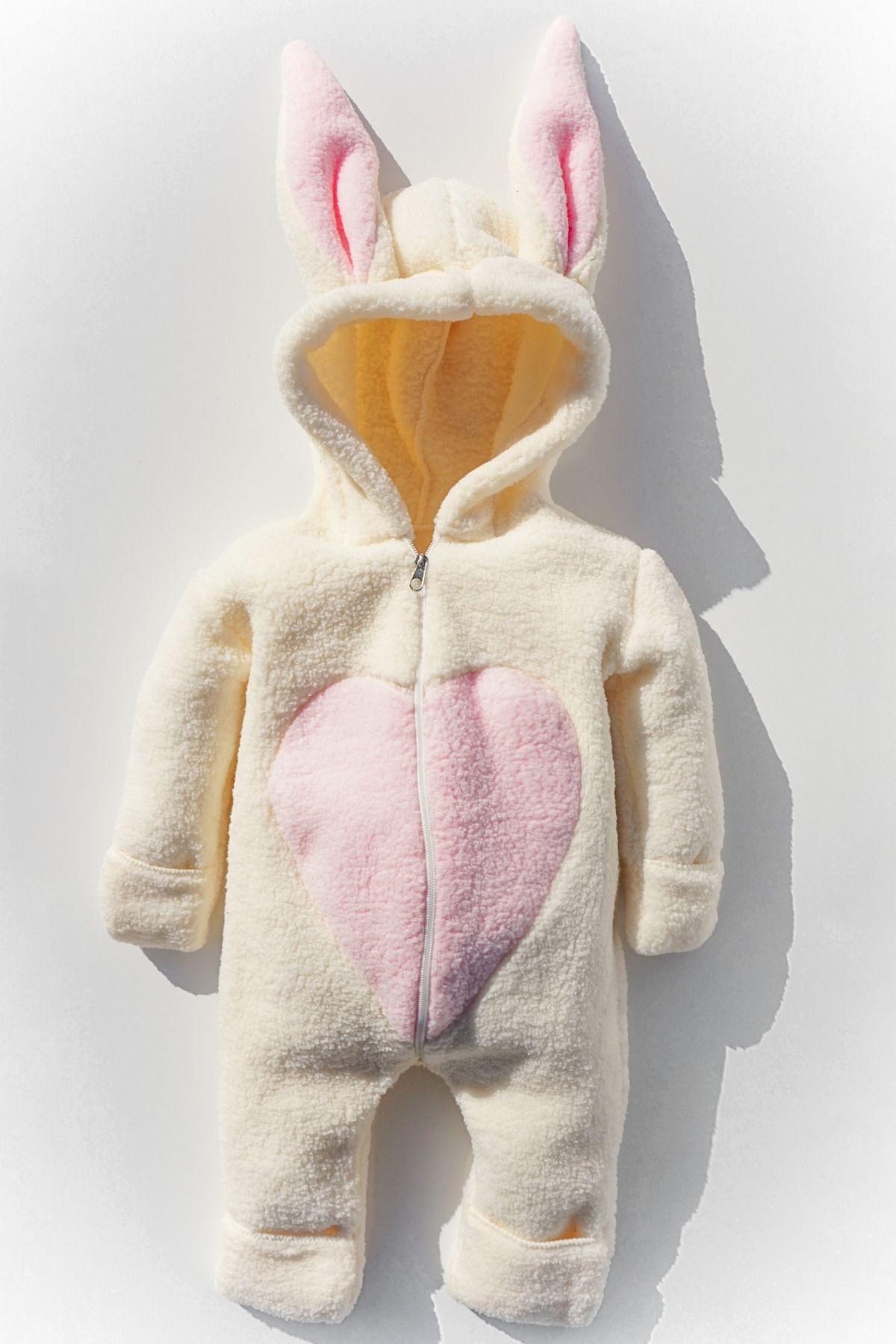 Kız Erkek Bebek Ve Çocuk Peluş Fermuarlı Kışlık Tavşan Tulum 3 AY розовый
